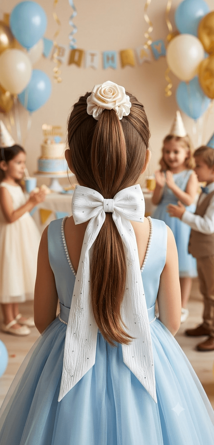 Girls Hair Bow & Rose Scrunchie Set 2 Pcs – Rhinestone 4 Colors - Angelique Boutique