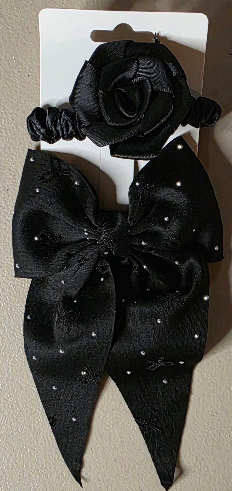 Girls Hair Bow & Rose Scrunchie Set 2 Pcs – Rhinestone 4 Colors - Angelique Boutique