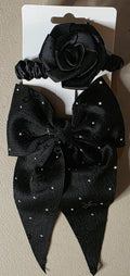 Girls Hair Bow & Rose Scrunchie Set 2 Pcs – Rhinestone 4 Colors - Angelique Boutique