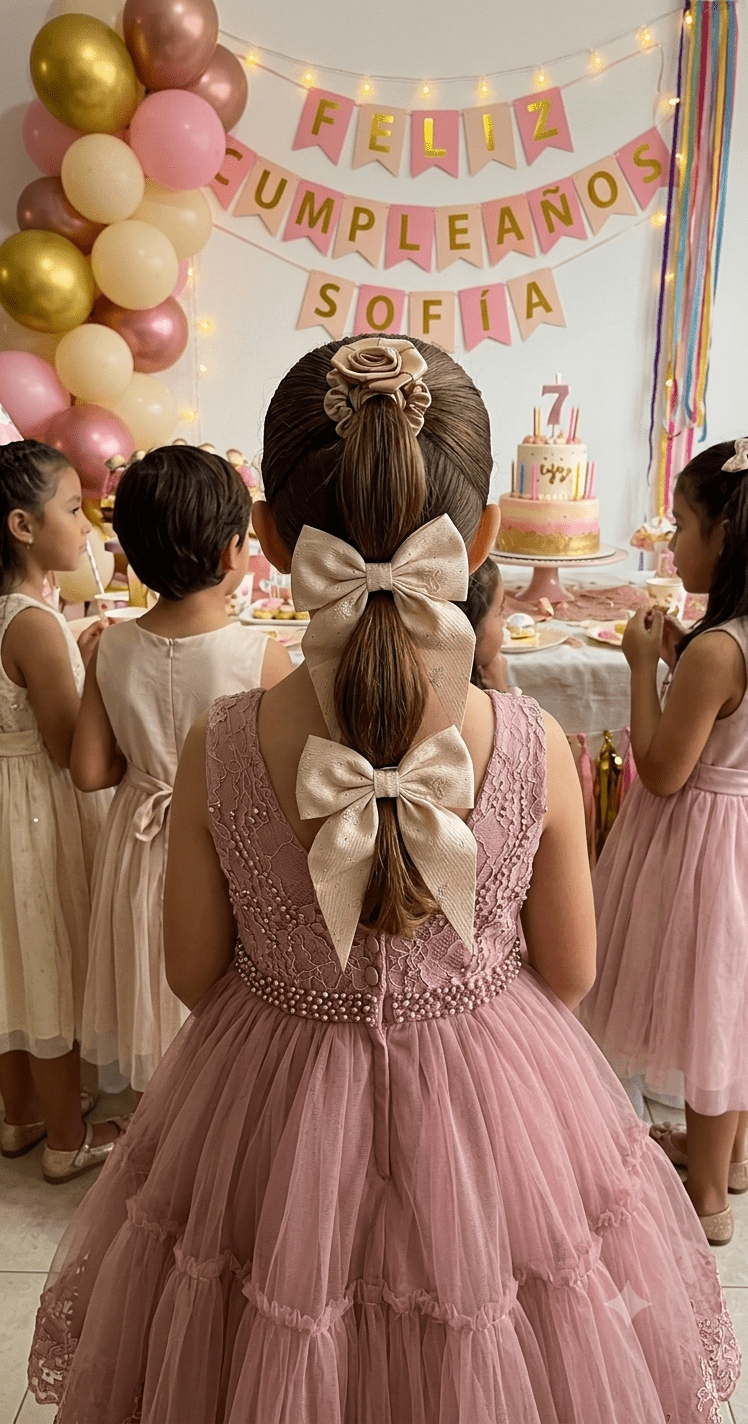 Girls Hair Bow & Rose Scrunchie Set 2 Pcs – Rhinestone 4 Colors - Angelique Boutique