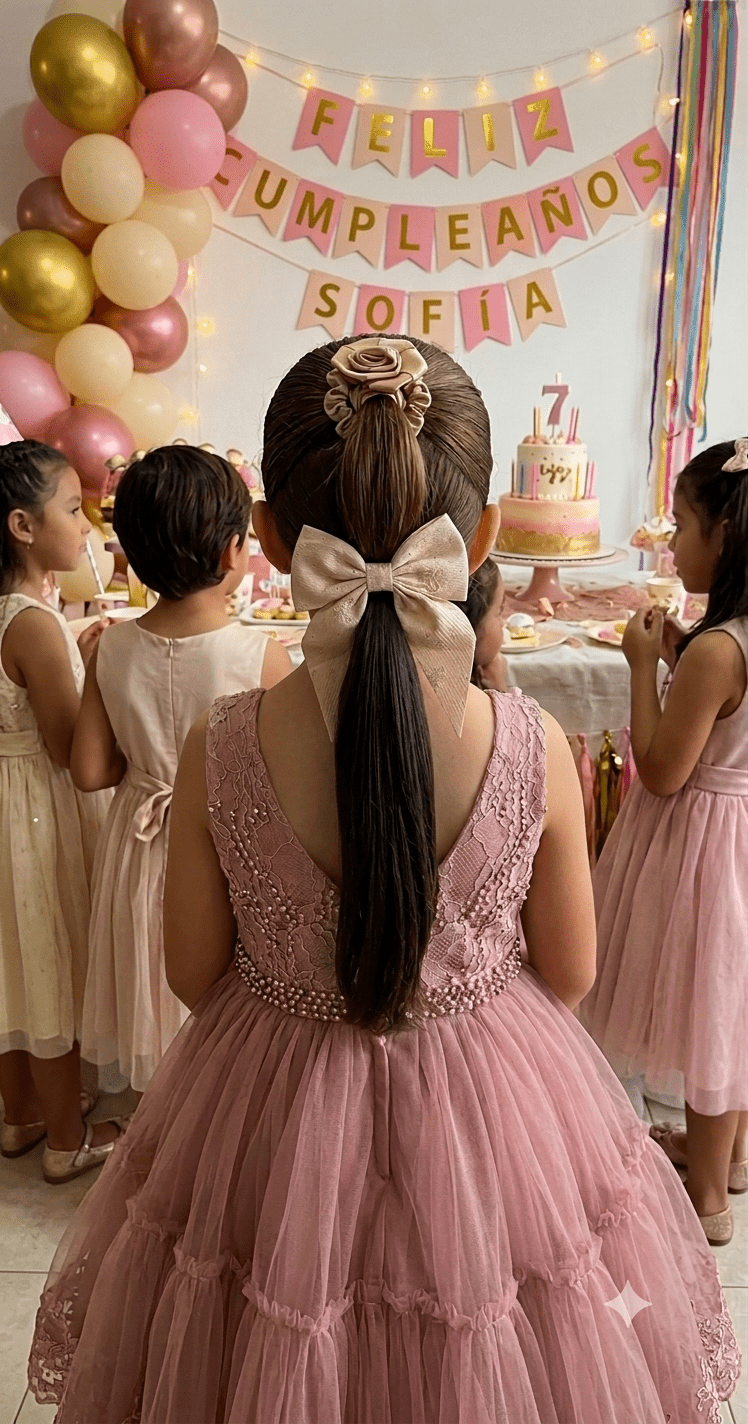 Girls Hair Bow & Rose Scrunchie Set 2 Pcs – Rhinestone 4 Colors - Angelique Boutique
