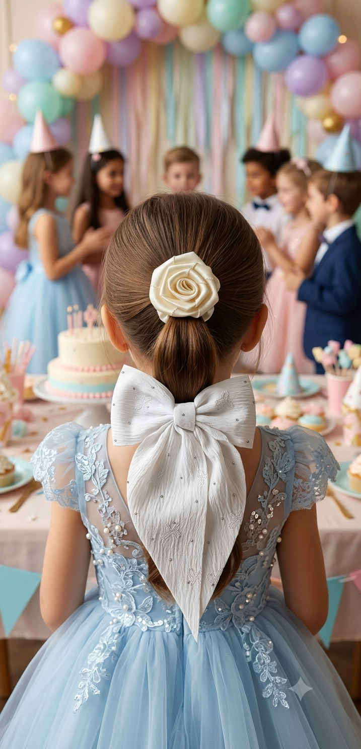 Girls Hair Bow & Rose Scrunchie Set 2 Pcs – Rhinestone 4 Colors - Angelique Boutique