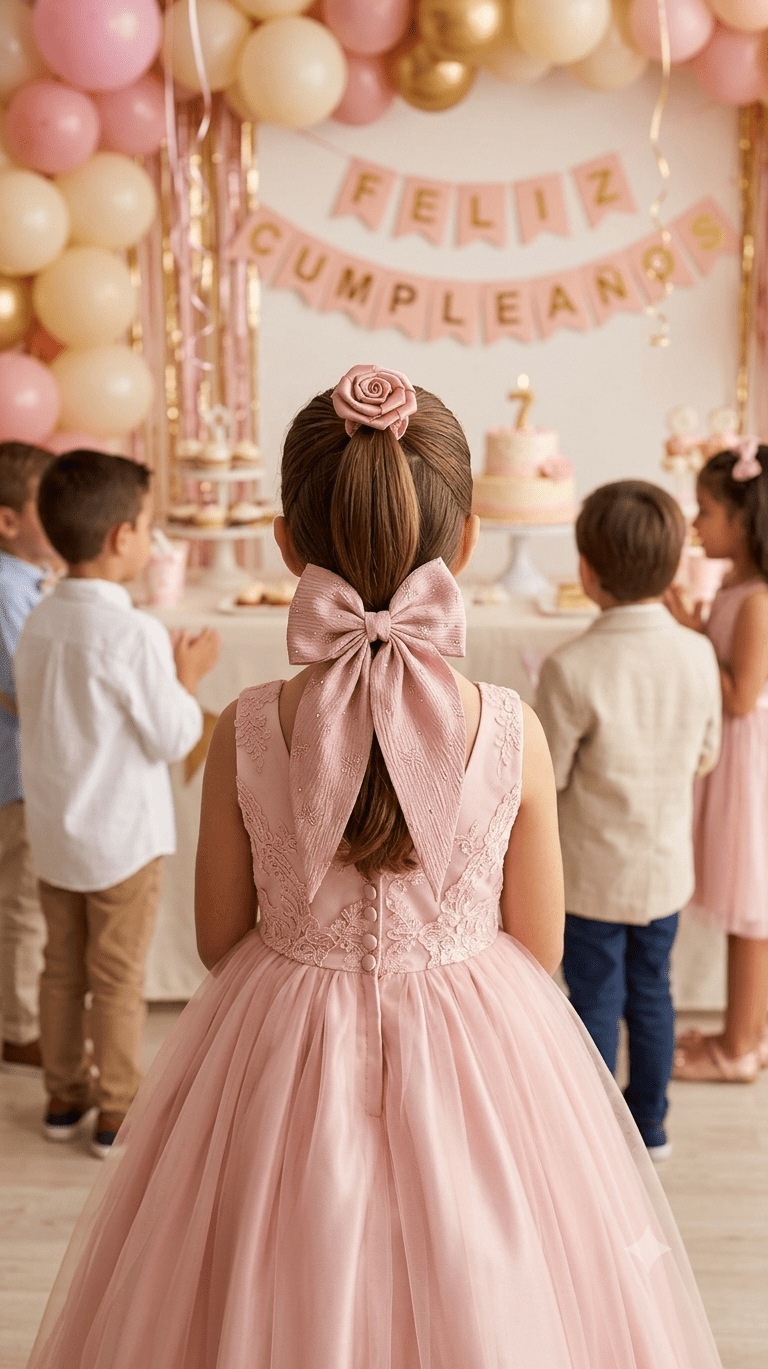 Girls Hair Bow & Rose Scrunchie Set 2 Pcs – Rhinestone 4 Colors - Angelique Boutique
