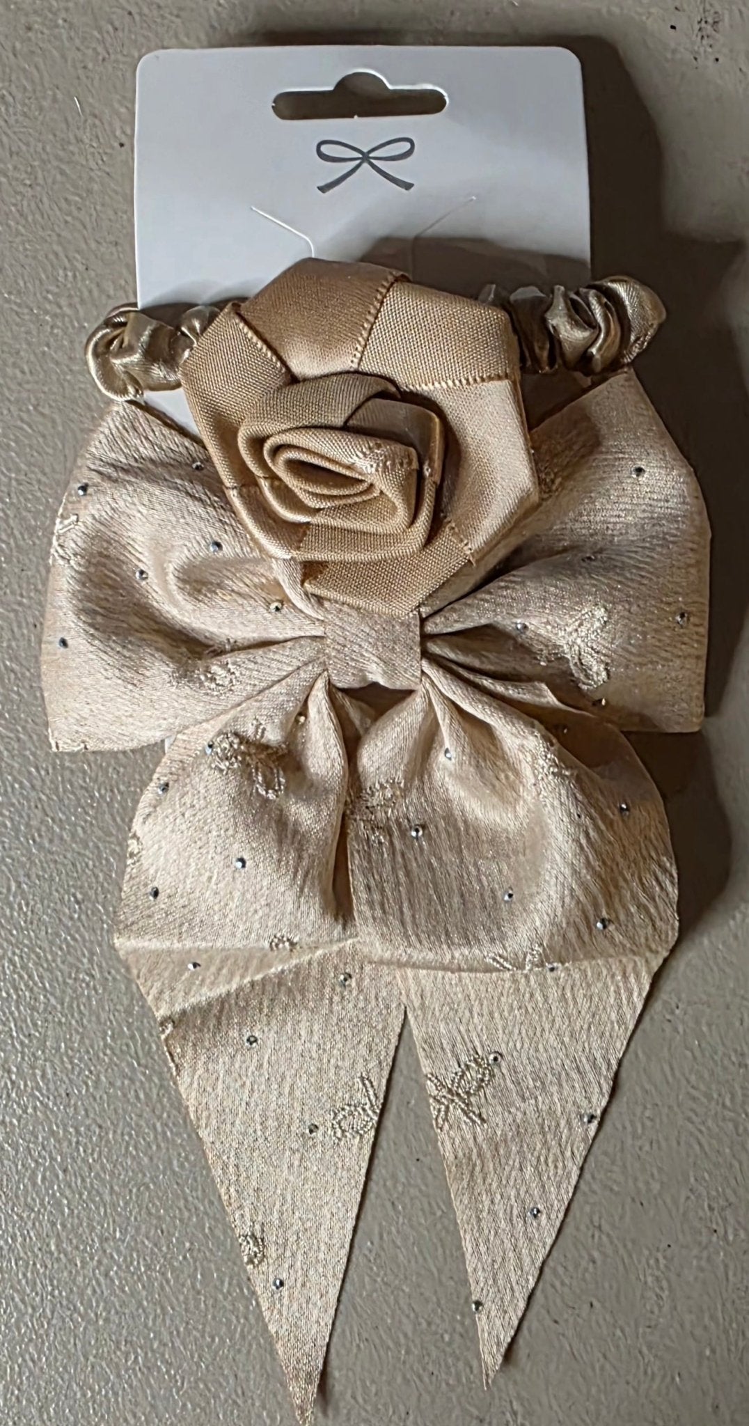 Girls Hair Bow & Rose Scrunchie Set 2 Pcs – Rhinestone 4 Colors - Angelique Boutique