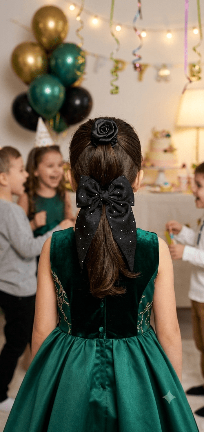 Girls Hair Bow & Rose Scrunchie Set 2 Pcs – Rhinestone 4 Colors - Angelique Boutique