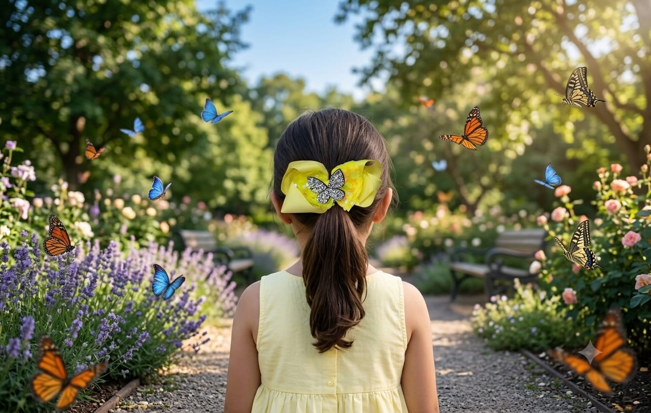 Glitter Butterfly Big Hair Bow Clip for Girls - Angelique Boutique