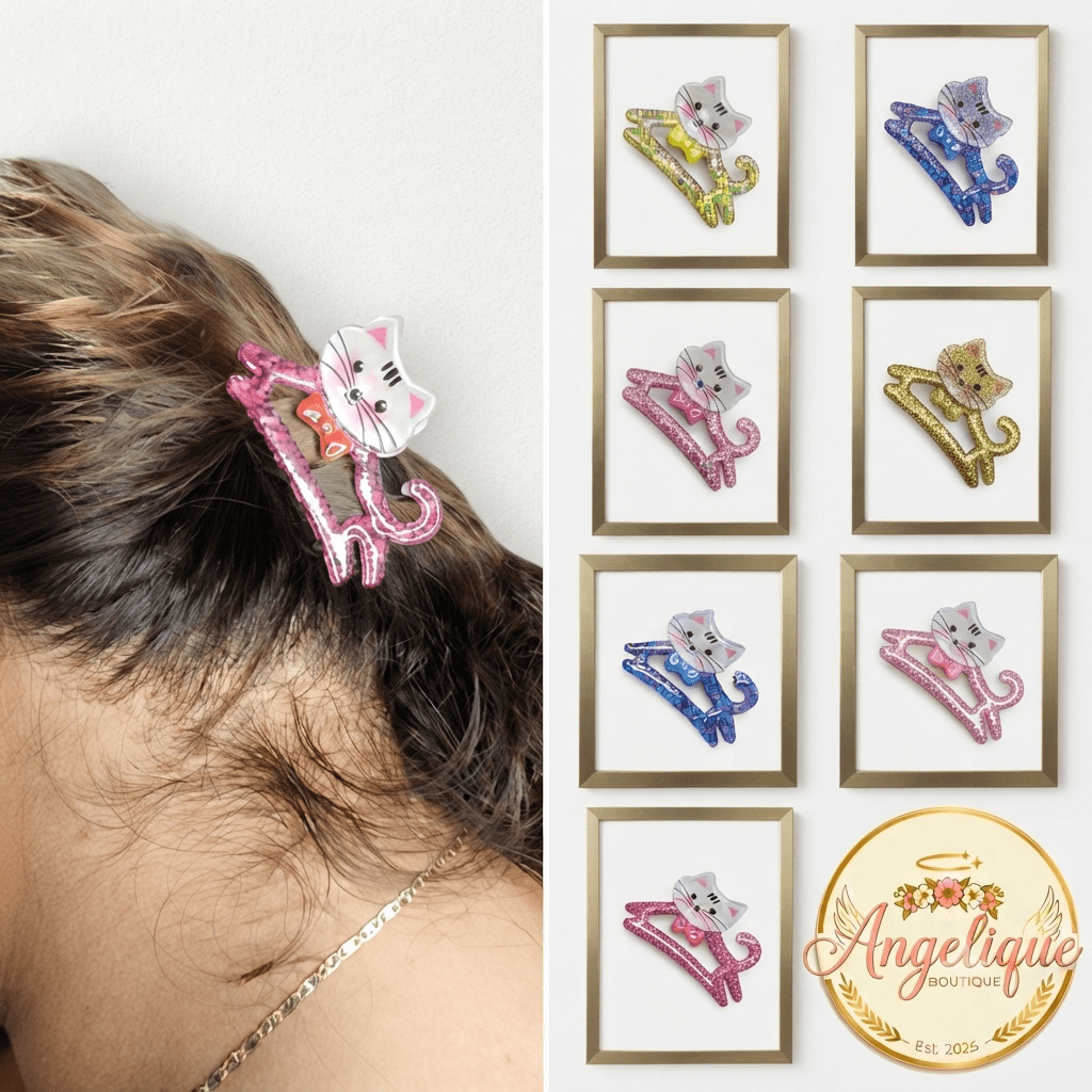 Glitter Cat Hair Clips – 6 Colors for Women & Girls - Angelique Boutique