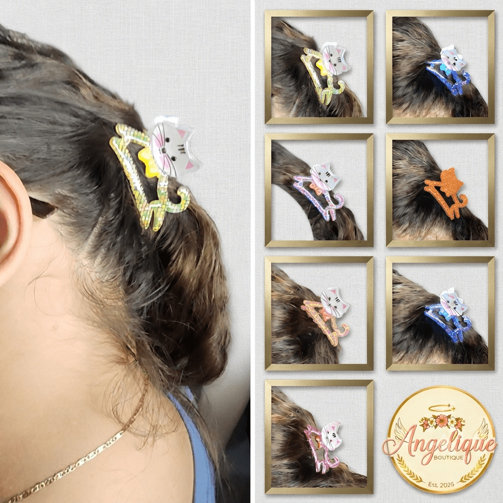 Glitter Cat Hair Clips – 6 Colors for Women & Girls - Angelique Boutique