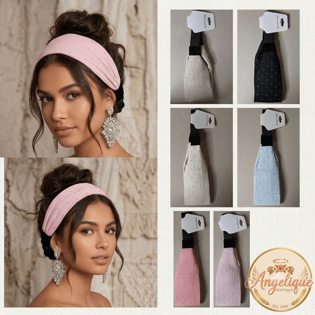 Glitter Elastic Wide Headband for Women – Rhinestone 7 Colors - Angelique Boutique