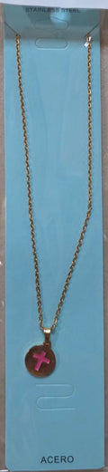 Gold Cross Chain Necklace Colored Medal Stainless Steel - Angelique Boutique