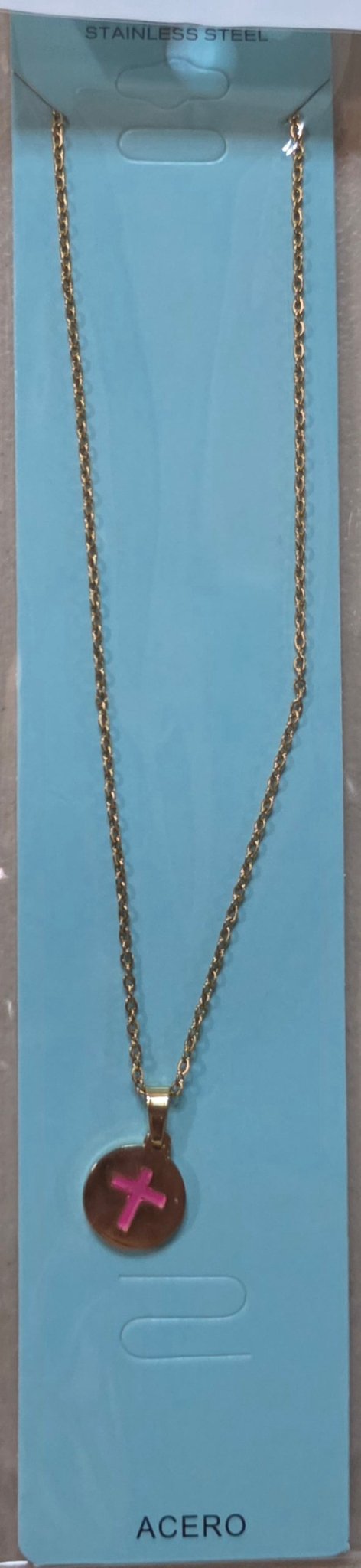Gold Cross Chain Necklace Colored Medal Stainless Steel - Angelique Boutique