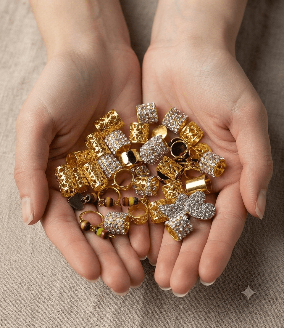 Gold Floral Hair Braid Rings Set – 6 Pieces - Angelique Boutique