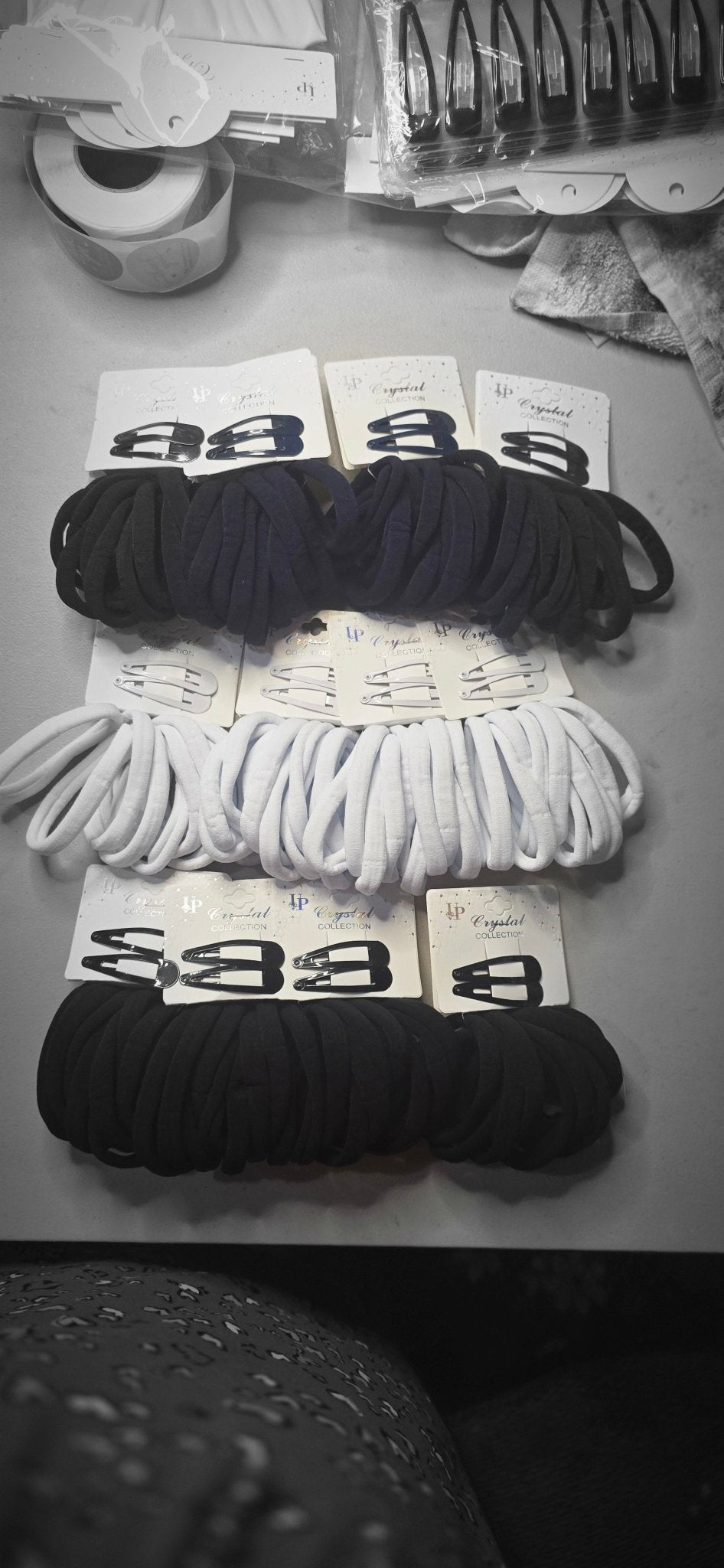 Hair Ties Set of 10 and 2 Pins – White Black Navy Blue - Angelique Boutique