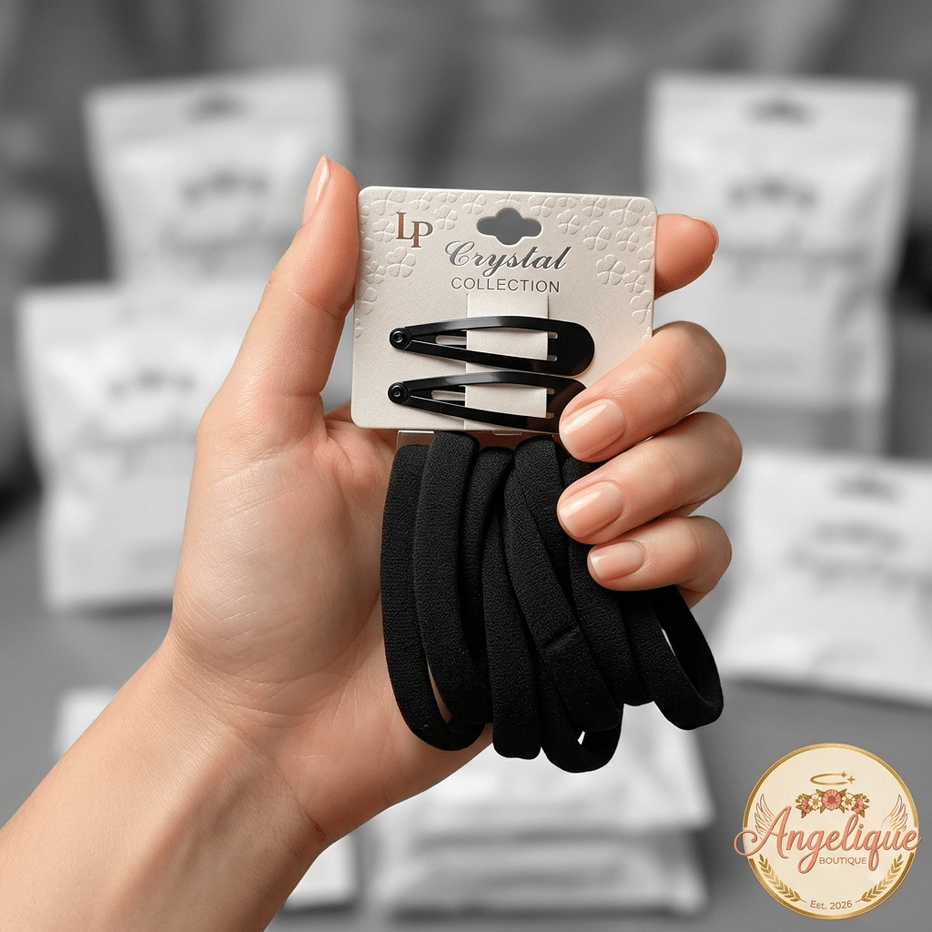 Hair Ties Set of 10 and 2 Pins – White Black Navy Blue - Angelique Boutique