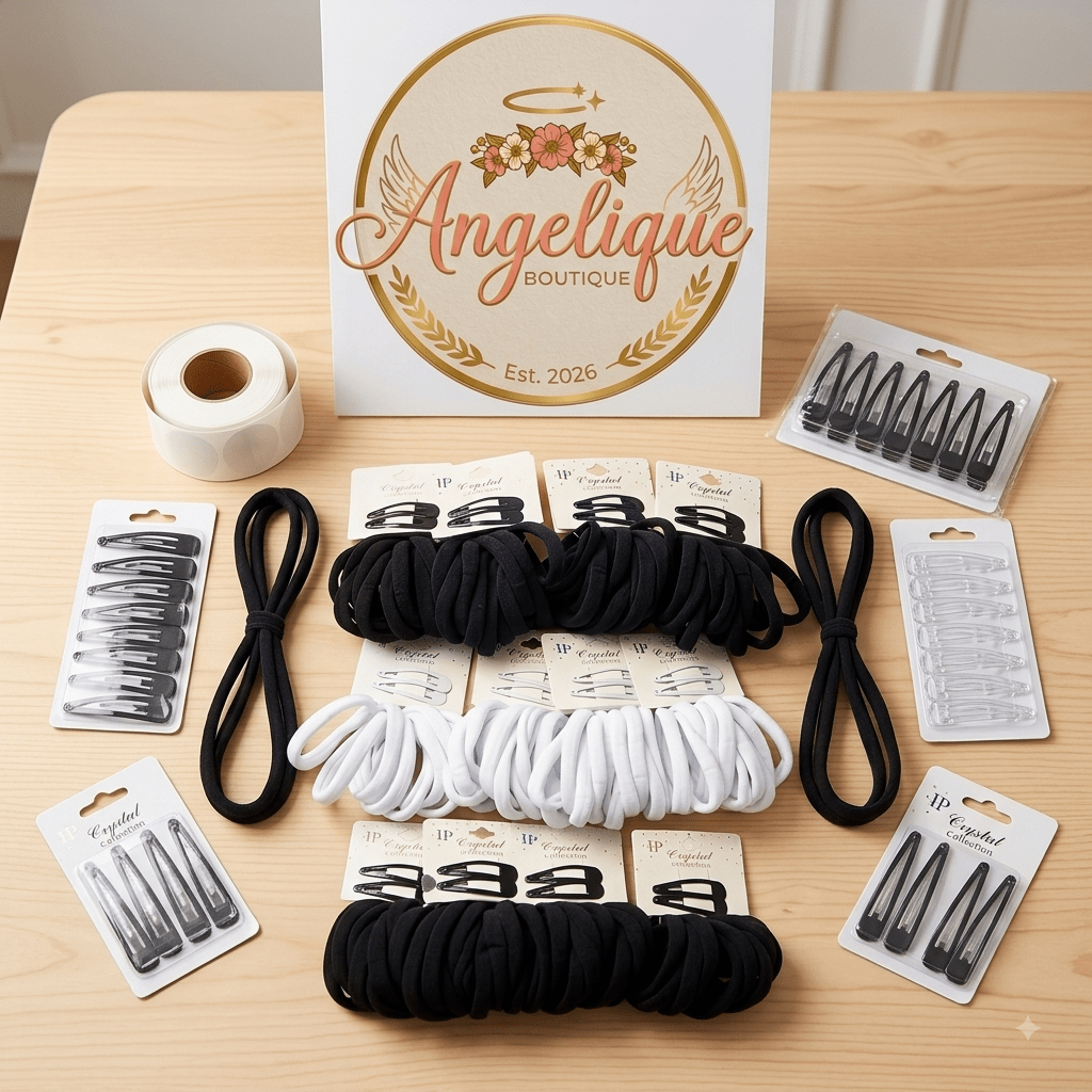 Hair Ties Set of 10 and 2 Pins – White Black Navy Blue - Angelique Boutique
