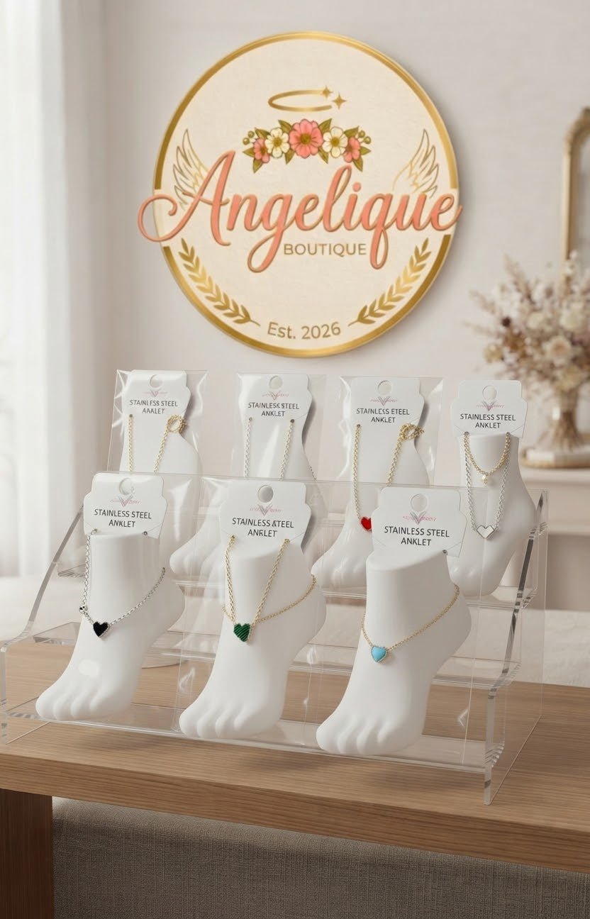 Heart Charm Anklet – Stainless Steel Gold & Silver - Angelique Boutique