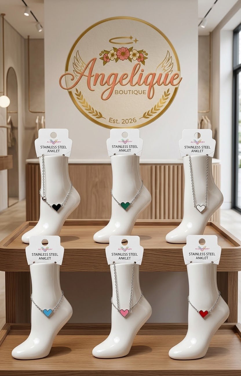 Heart Charm Anklet – Stainless Steel Gold & Silver - Angelique Boutique