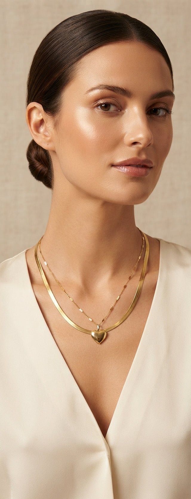 Double chain colored heart necklace stainless steel women jewelry Angelique Boutique