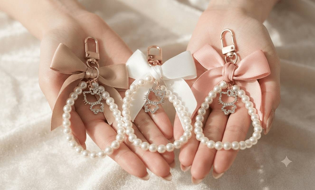 Hello Kitty Pearl Bead Keychain – Cute Kawaii Accessory - Angelique Boutique