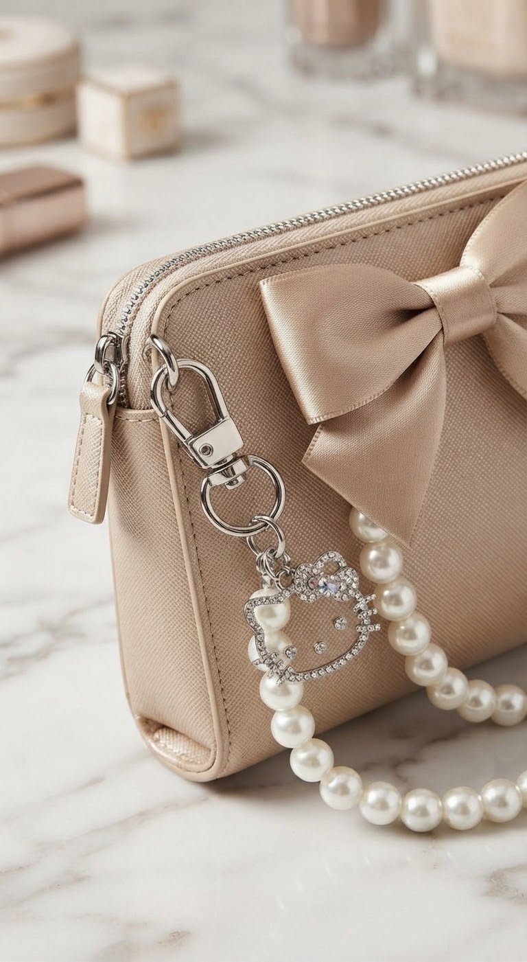 Hello Kitty Pearl Bead Keychain – Cute Kawaii Accessory - Angelique Boutique