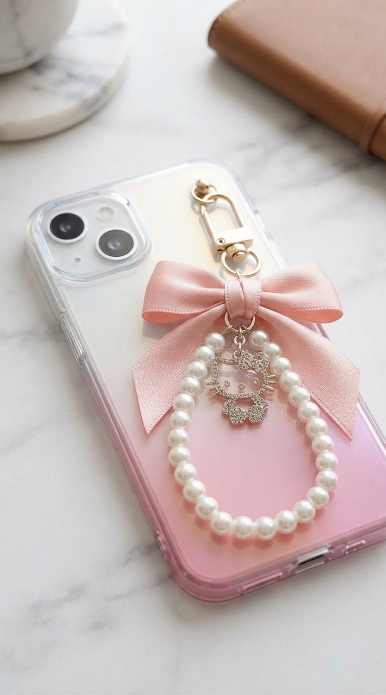 Hello Kitty Pearl Bead Keychain – Cute Kawaii Accessory - Angelique Boutique