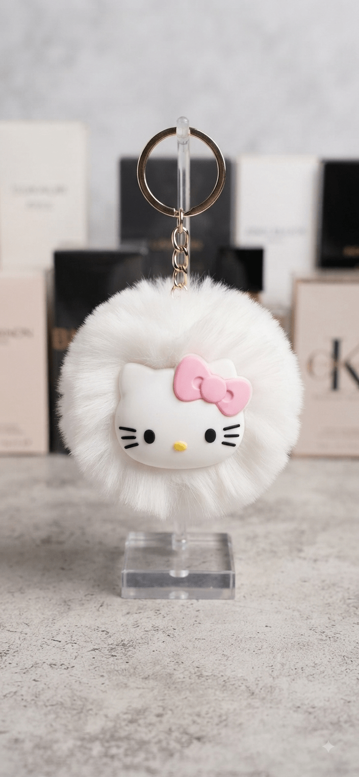Hello Kitty Pom Pom Keychain – Fluffy Fur Ball - Angelique Boutique