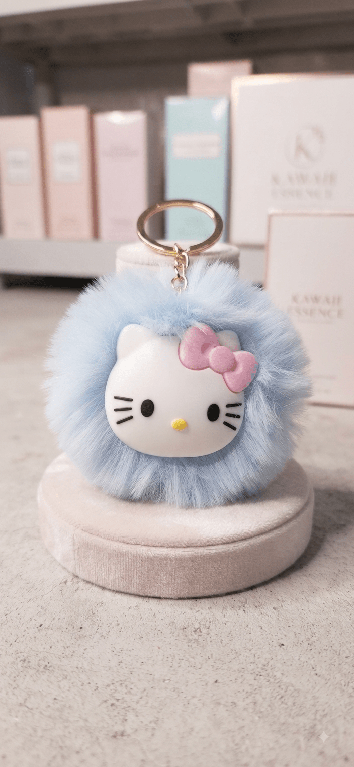 Hello Kitty Pom Pom Keychain – Fluffy Fur Ball - Angelique Boutique