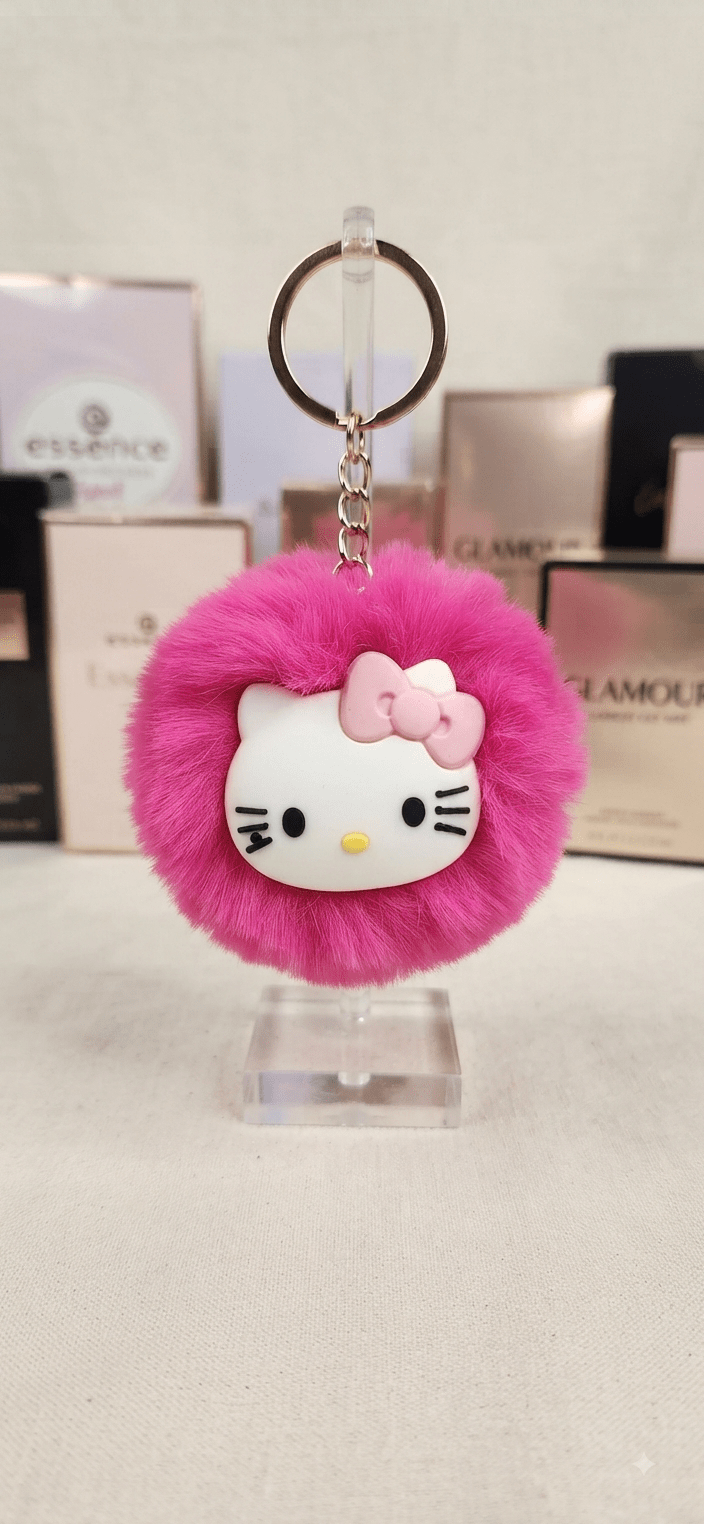Hello Kitty Pom Pom Keychain – Fluffy Fur Ball - Angelique Boutique