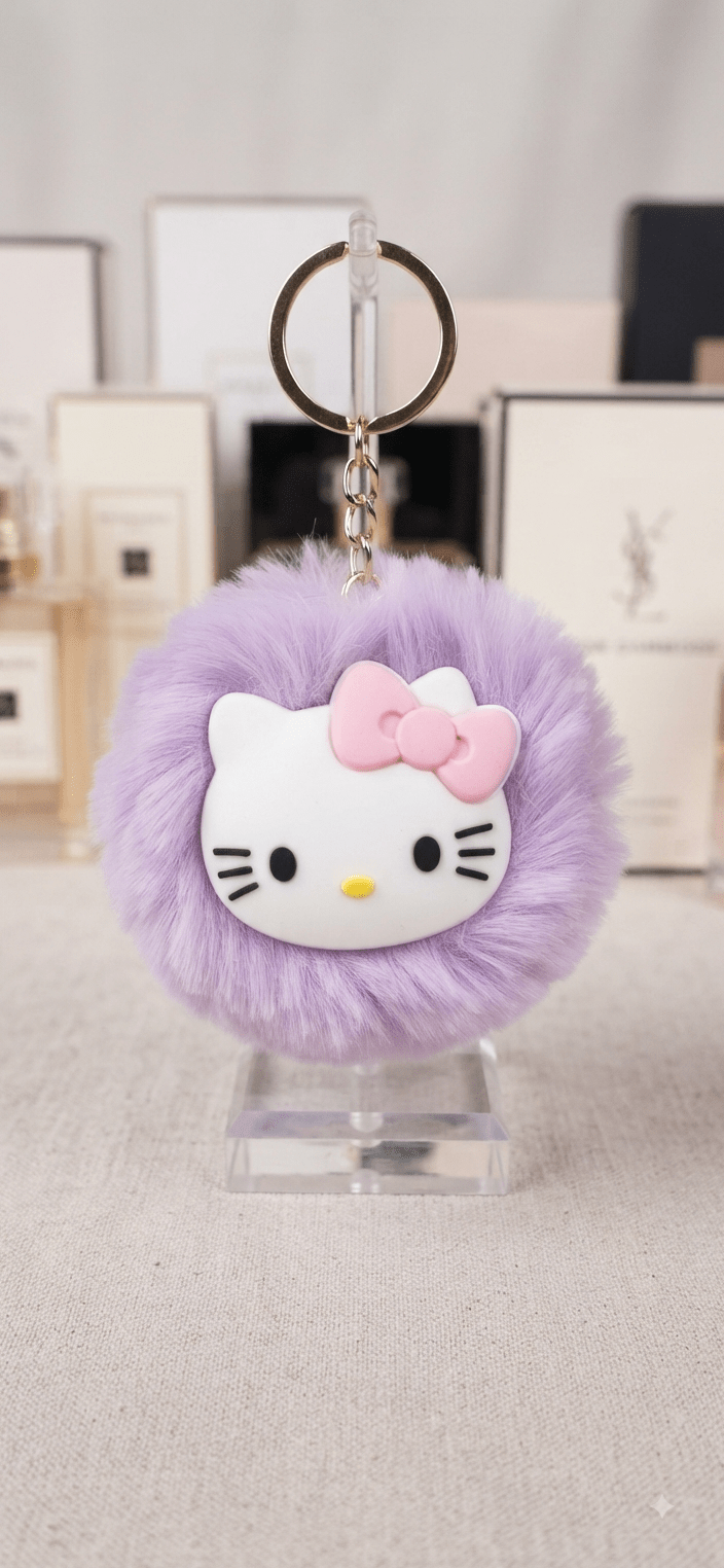 Hello Kitty Pom Pom Keychain – Fluffy Fur Ball - Angelique Boutique