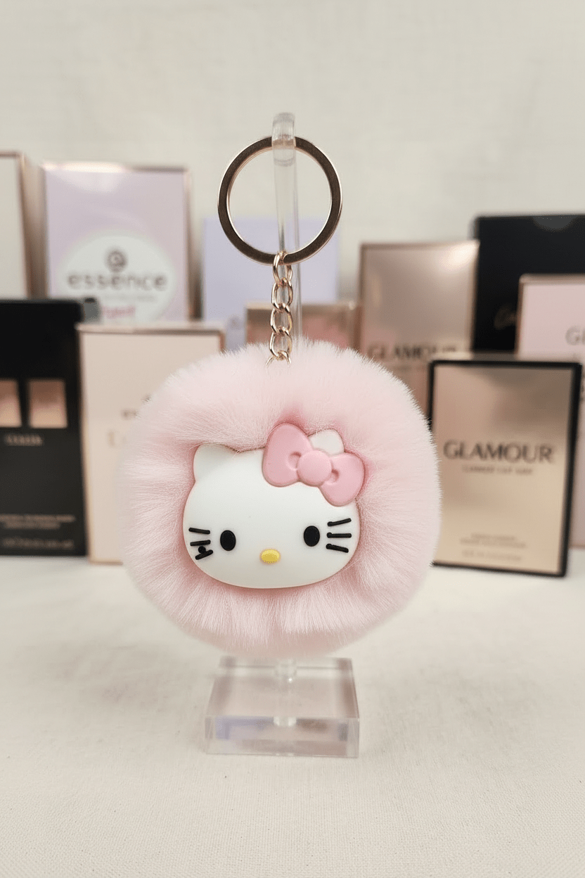 Hello Kitty Pom Pom Keychain – Fluffy Fur Ball - Angelique Boutique