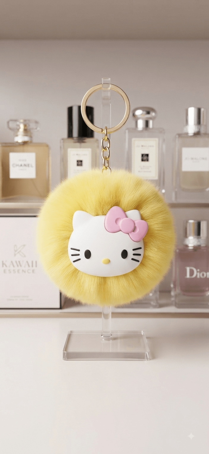 Hello Kitty Pom Pom Keychain – Fluffy Fur Ball - Angelique Boutique