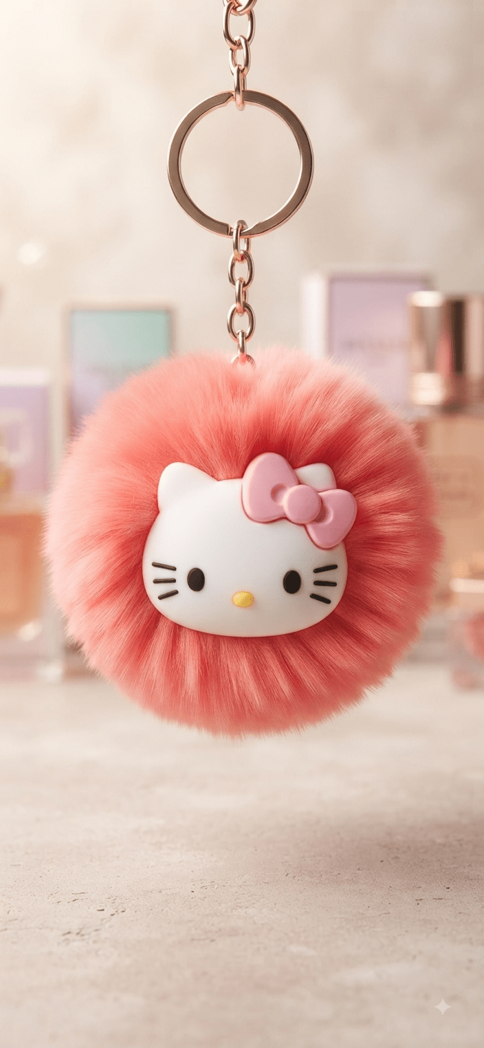 Hello Kitty Pom Pom Keychain – Fluffy Fur Ball - Angelique Boutique