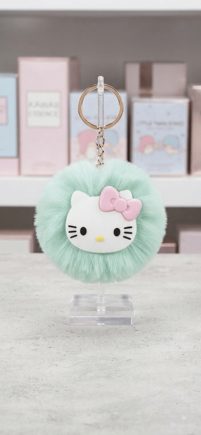 Hello Kitty Pom Pom Keychain – Fluffy Fur Ball - Angelique Boutique