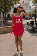 "I Love P!NK" Graphic Mini Dress – Spaghetti Strap Bodycon - Angelique Boutique