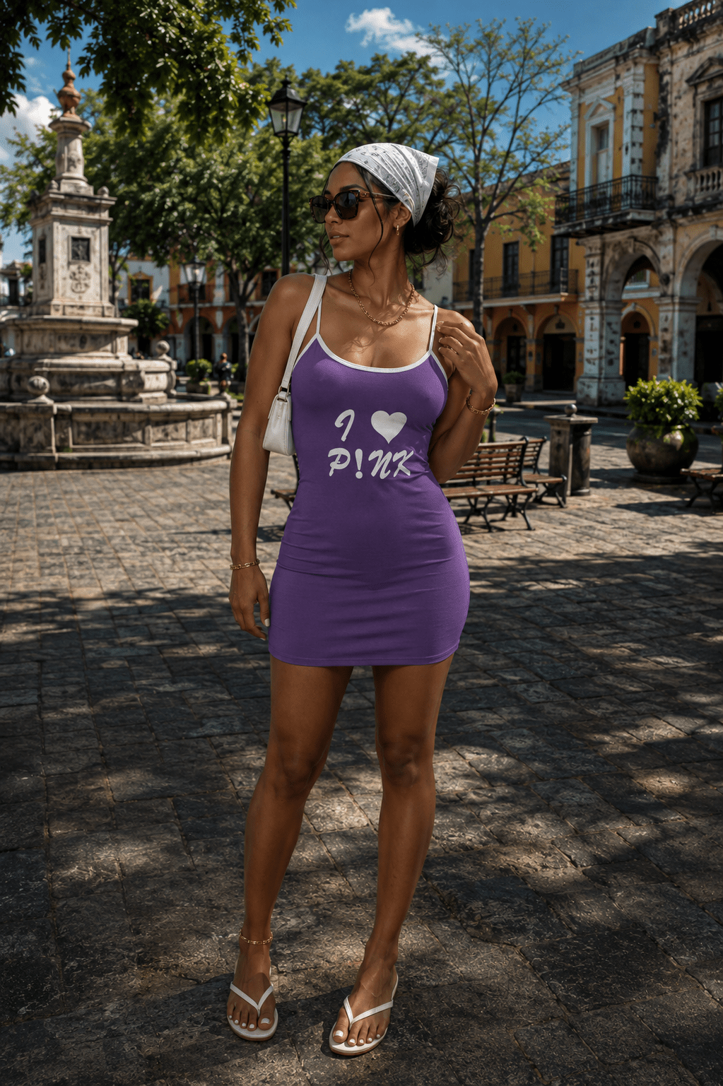 "I Love P!NK" Graphic Mini Dress – Spaghetti Strap Bodycon - Angelique Boutique