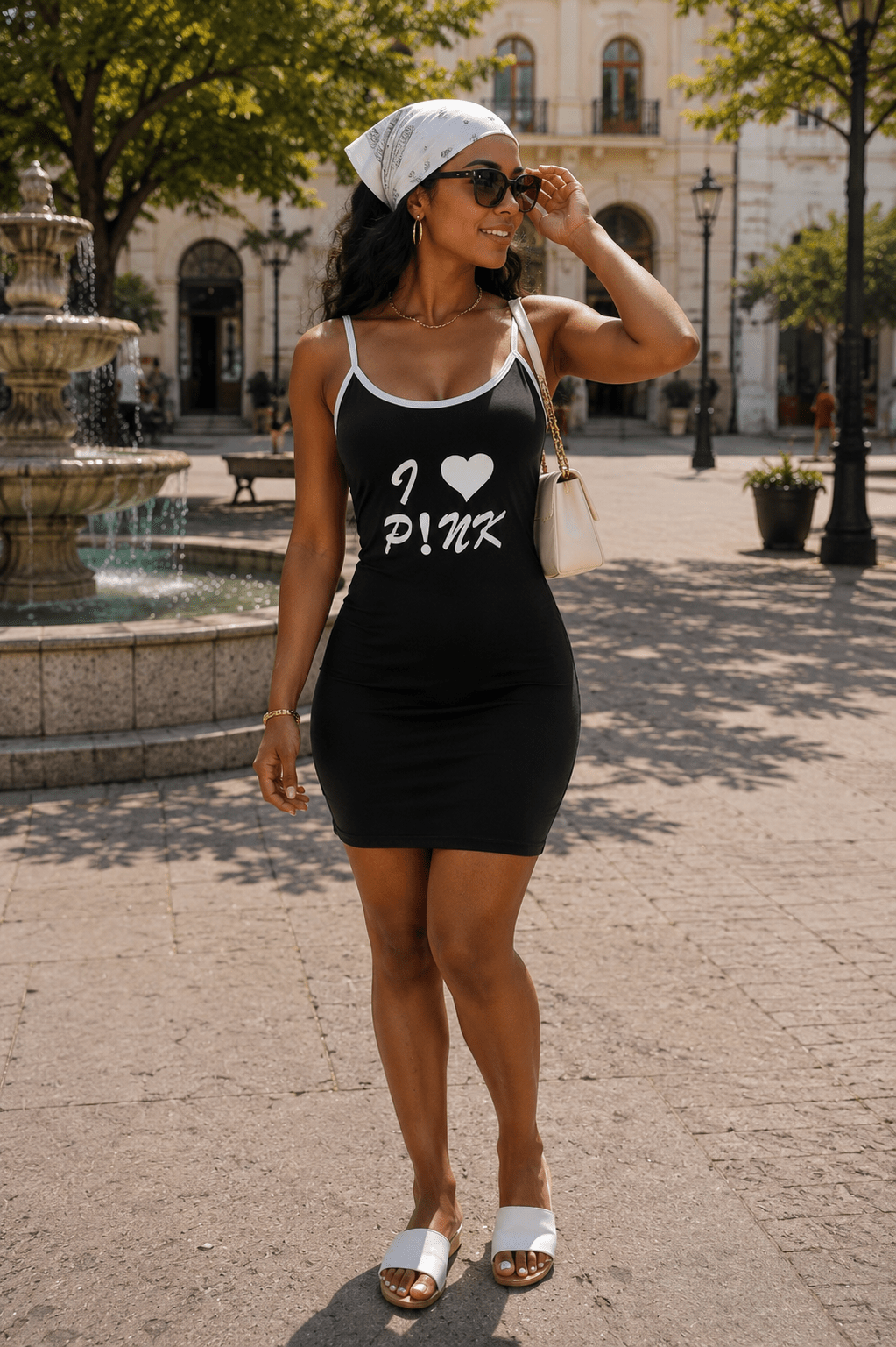 "I Love P!NK" Graphic Mini Dress – Spaghetti Strap Bodycon - Angelique Boutique