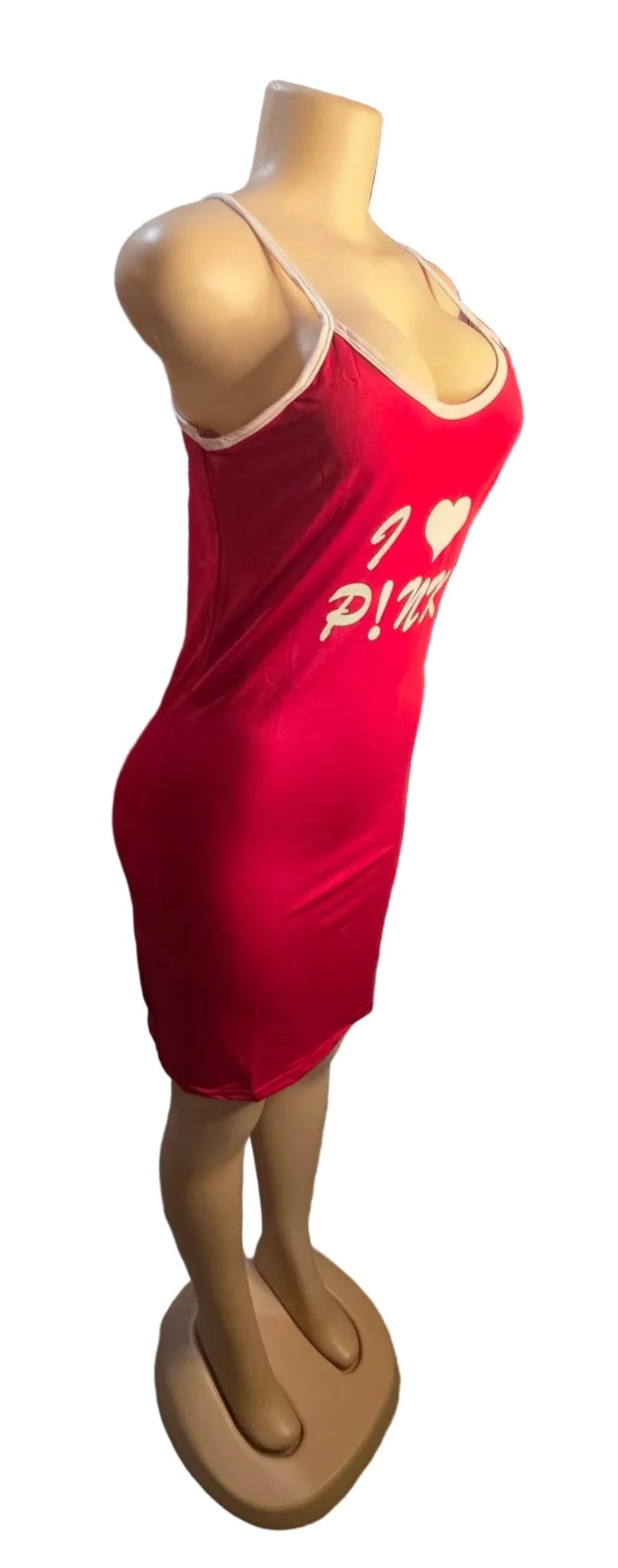 "I Love P!NK" Graphic Mini Dress – Spaghetti Strap Bodycon - Angelique Boutique