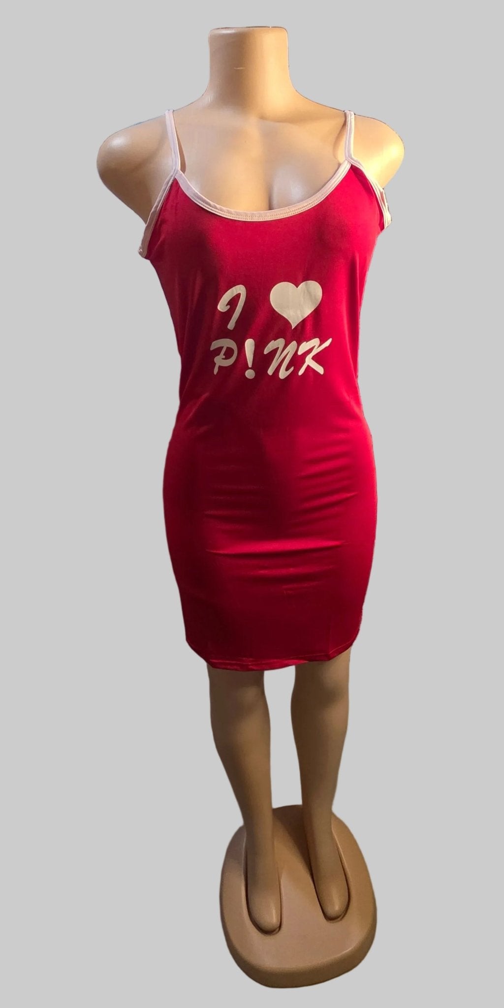 "I Love P!NK" Graphic Mini Dress – Spaghetti Strap Bodycon - Angelique Boutique