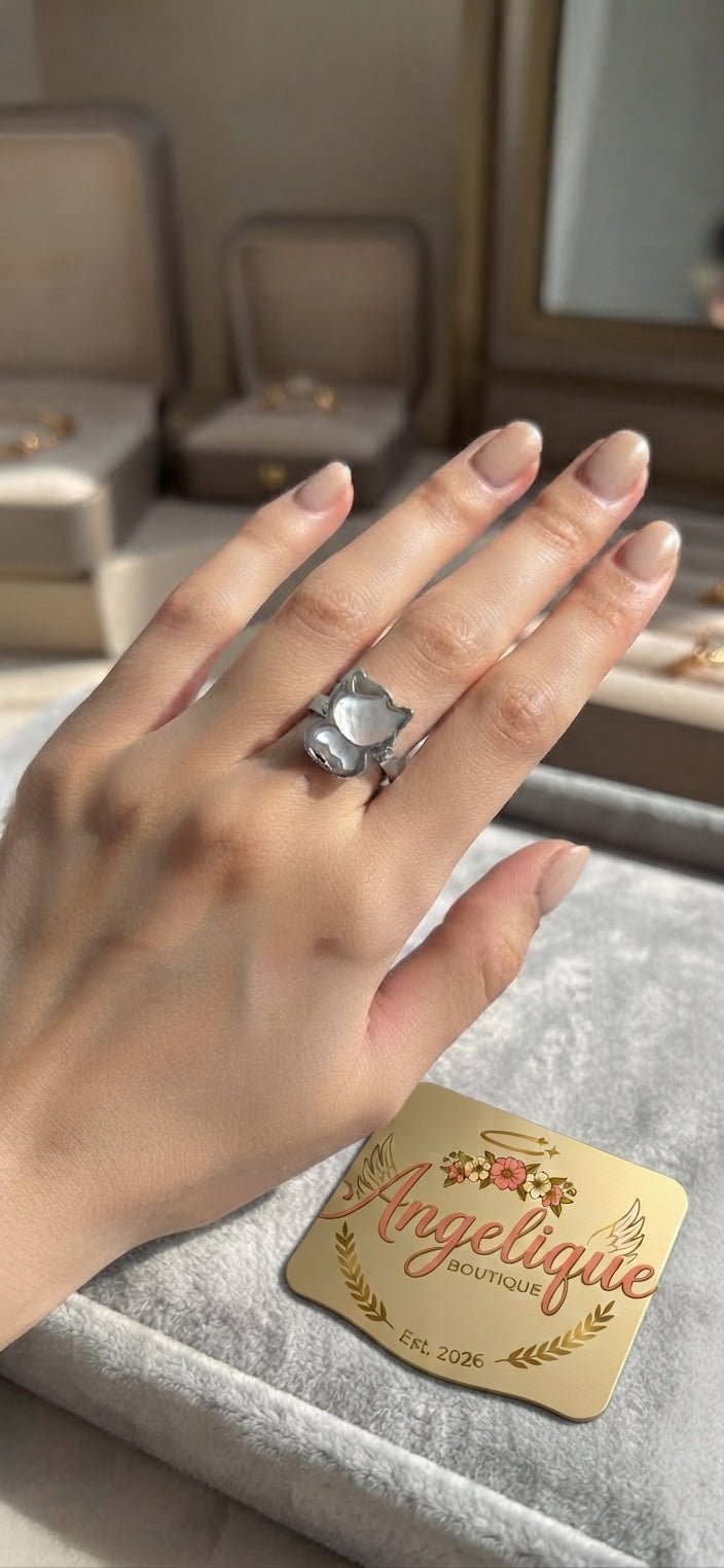 Kitty Adjustable Stainless Steel Ring – Cute Women's Jewelry - Angelique Boutique