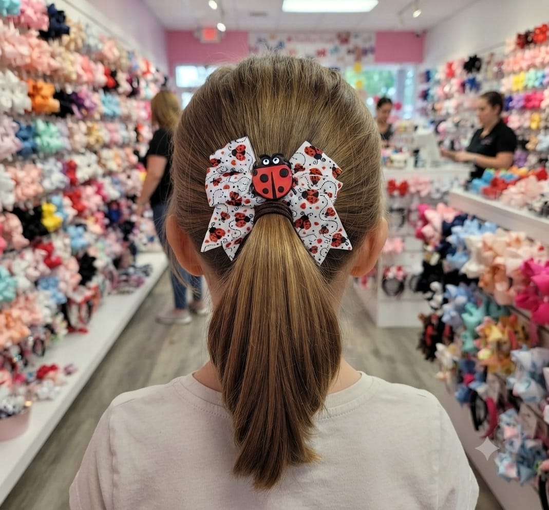 Ladybug Cheer Hair Bow Clip for Girls - Angelique Boutique