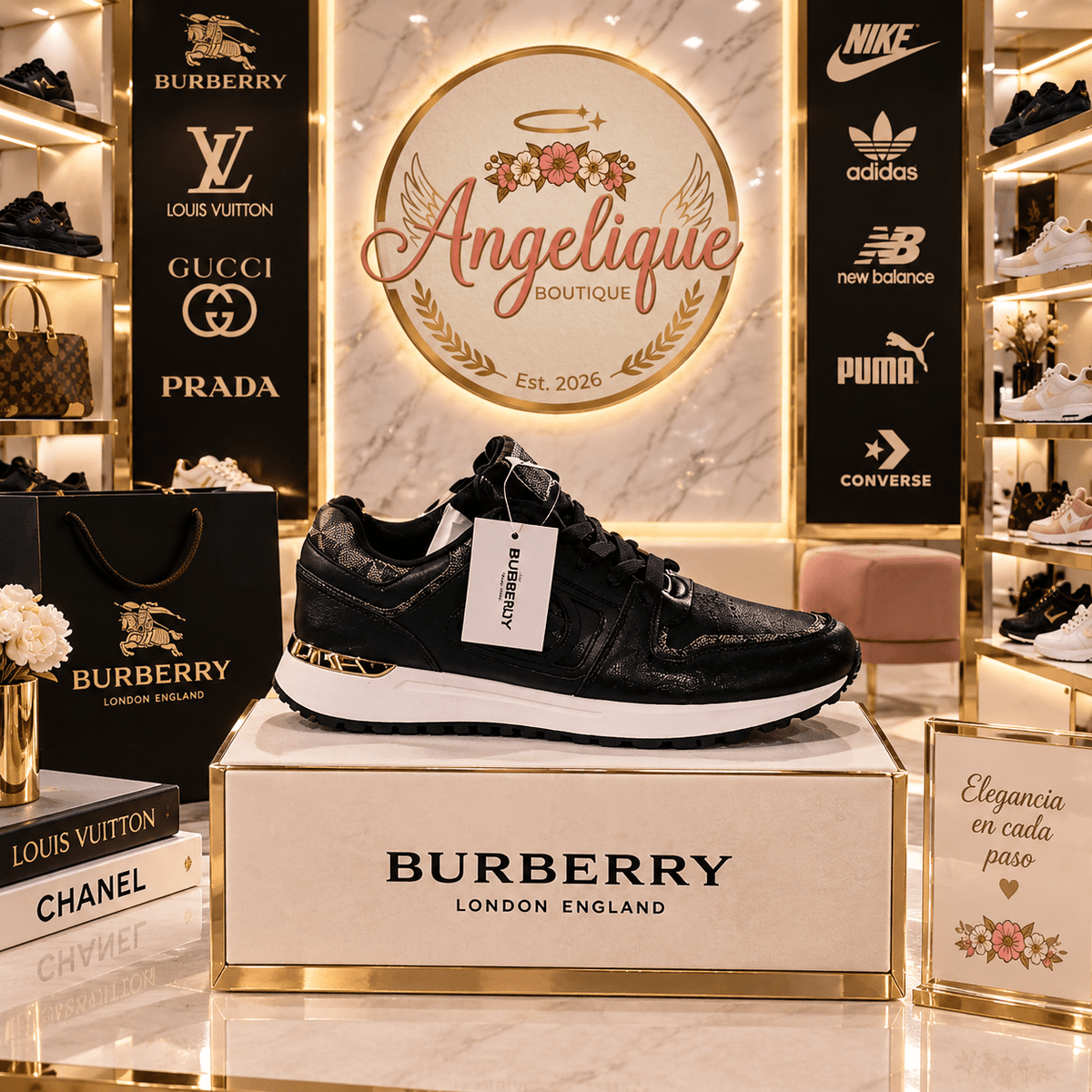 Luxury-Inspired Sneakers | White & Black | Size 10 - Angelique Boutique