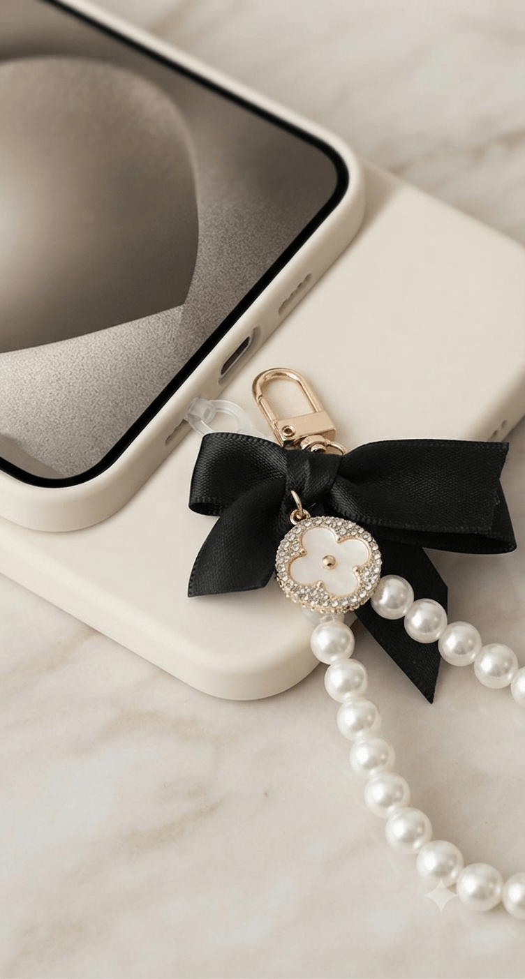 Luxury Pearl & Crystal Bead Keychain – Elegant Bag Charm - Angelique Boutique