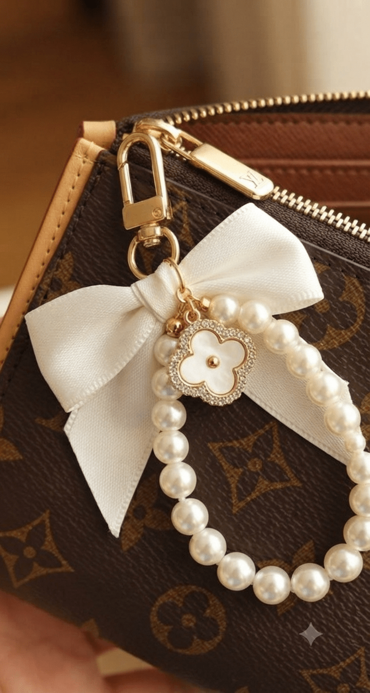Luxury Pearl & Crystal Bead Keychain – Elegant Bag Charm - Angelique Boutique