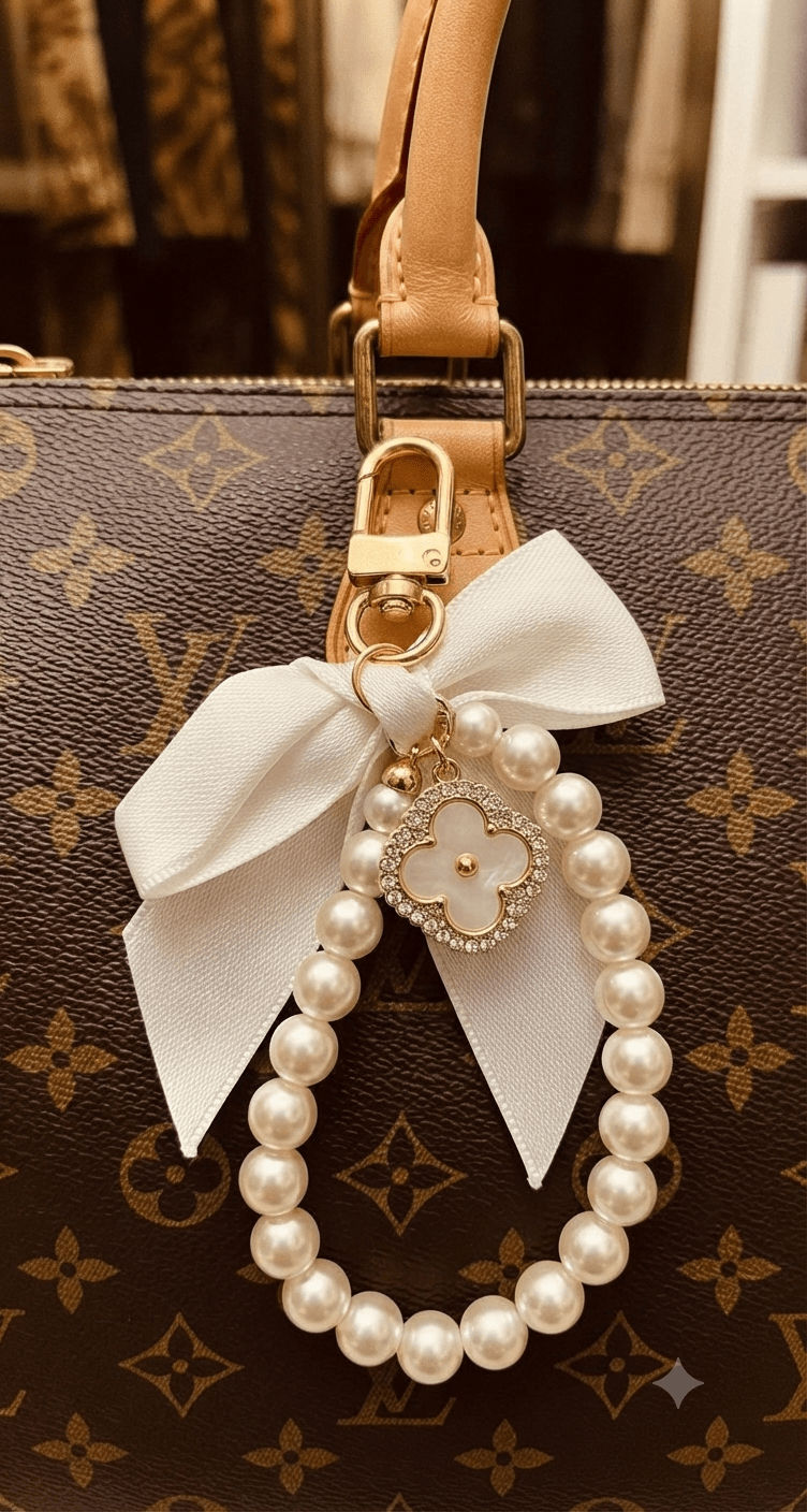 Luxury Pearl & Crystal Bead Keychain – Elegant Bag Charm - Angelique Boutique