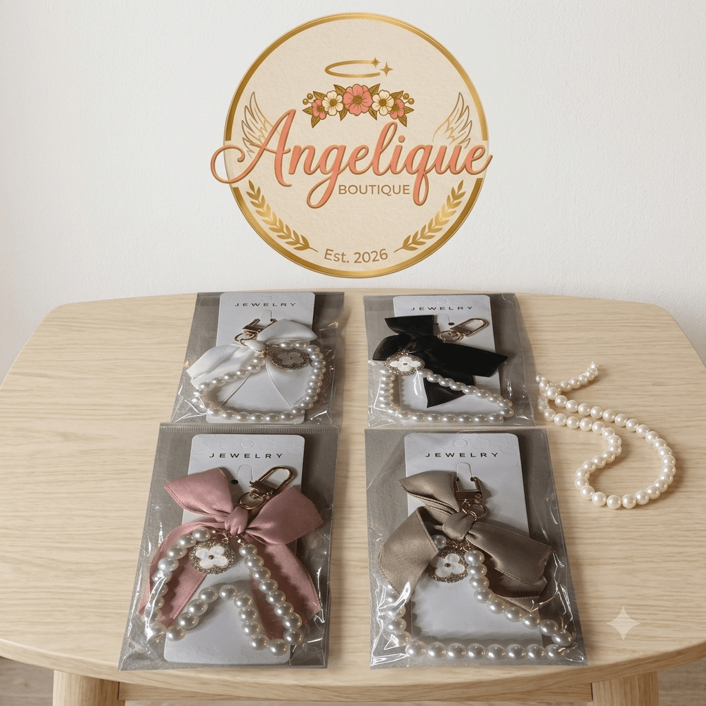 Luxury Pearl & Crystal Bead Keychain – Elegant Bag Charm - Angelique Boutique