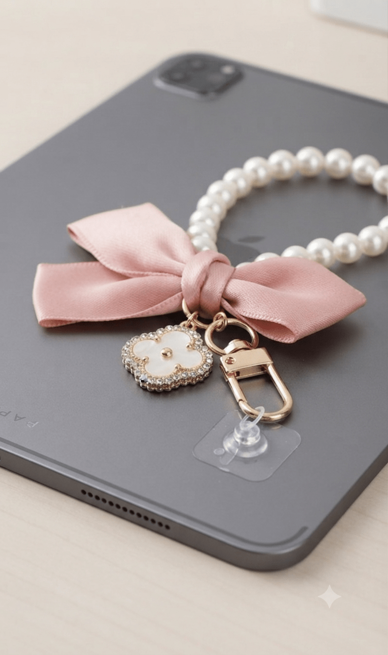 Luxury Pearl & Crystal Bead Keychain – Elegant Bag Charm - Angelique Boutique