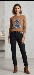 LV-Inspired Monogram Teddy Bear Sweater – Women’s Knit - Angelique Boutique