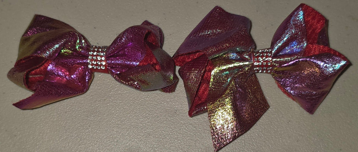 Metallic Holographic Hair Bows with Rhinestones