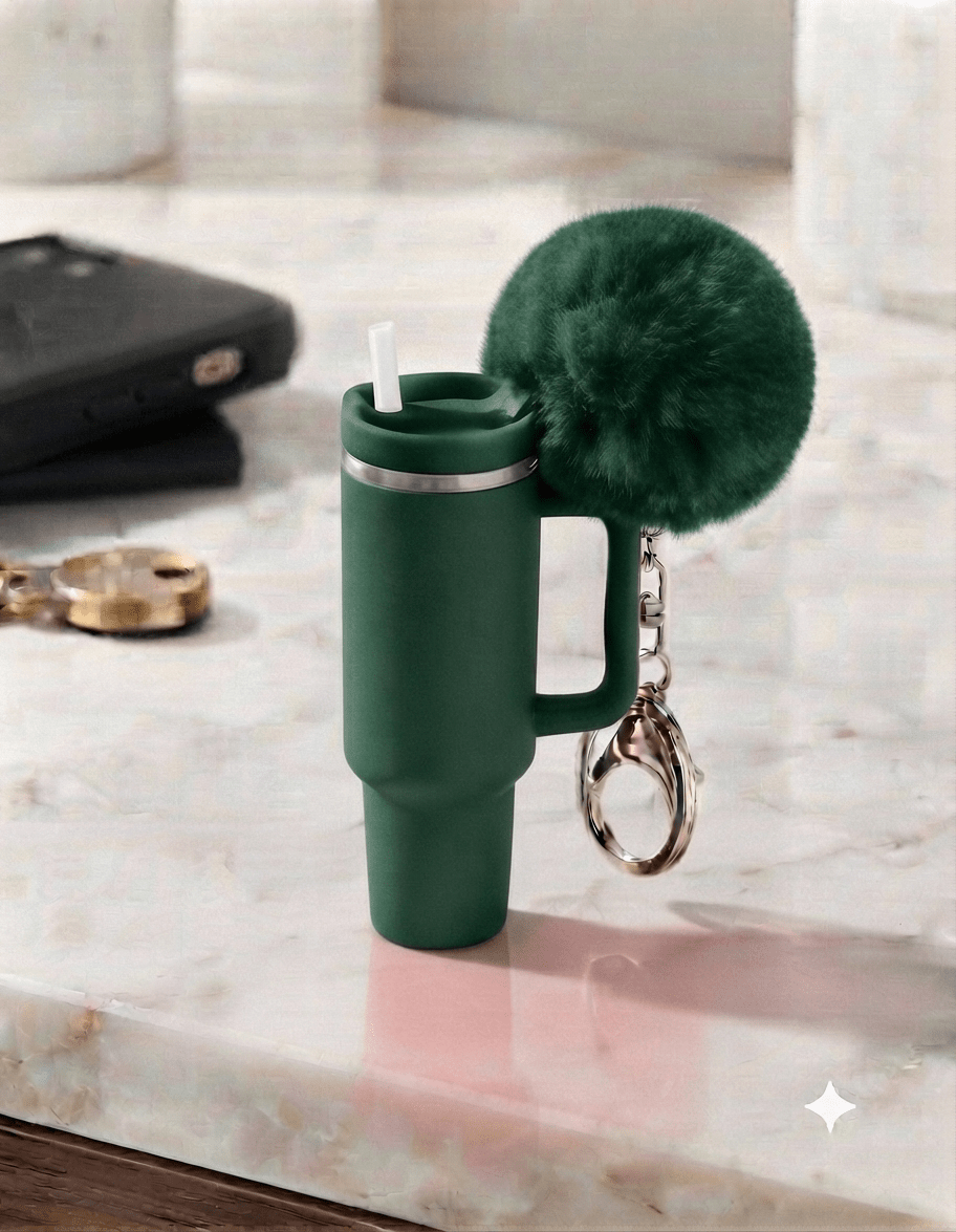 Mini Tumbler Keychain with Pom Pom & Storage - Angelique Boutique