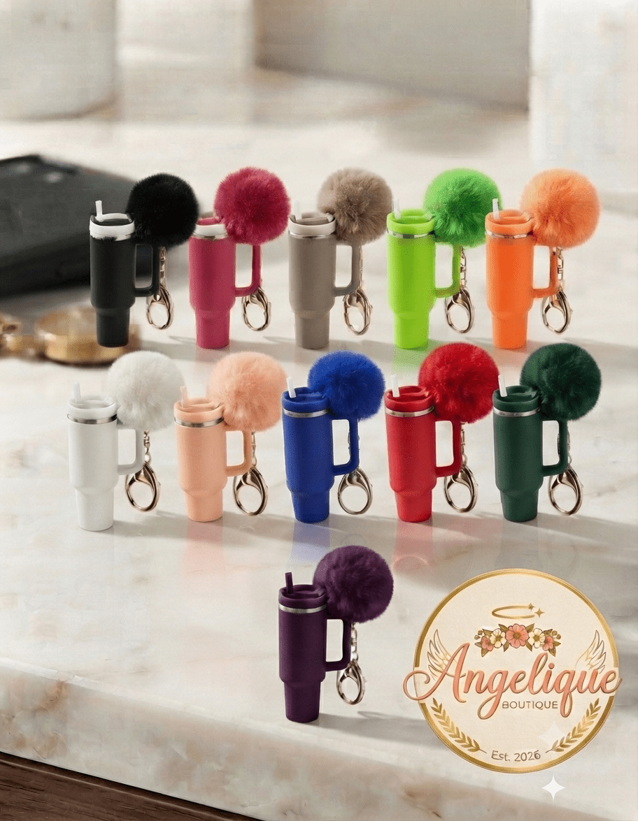 Mini Tumbler Keychain with Pom Pom & Storage - Angelique Boutique